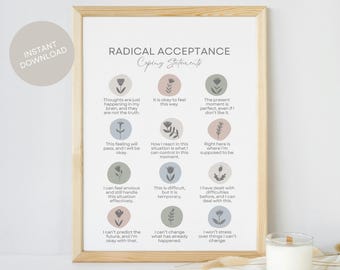 Acceptance and Commitment Therapy Poster Radical Acceptance Dbt Coping Statements Office Decor Printable Dbt Skills Mental Health Print