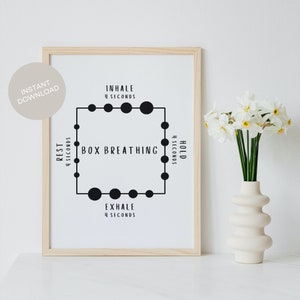 Box Breathing Poster Printable Therapy Office Decor Breathing Exercises Mental Health Digital Download Calming Techniques for Anxiety