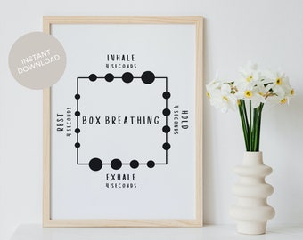 Box Breathing Poster zum ausdrucken, minimalistische Erdungstechnik Kunst für Therapeuten und Professionelle für psychische Gesundheit (Digitaler Download)