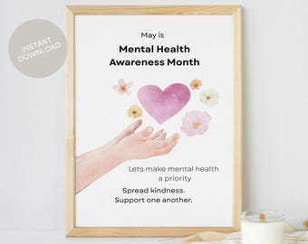 Mental Health Awareness Month Poster, Printable Wall Art for Therapy, Schools Counselors & Workplaces (Digital Download)