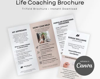 Life Coach Flyer Brochure, Editable Canva Template for Marketing, Business Promotion, Coaching Design