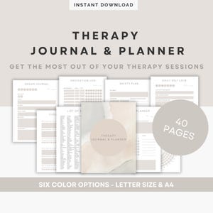 Therapy Journal Printable Mental Health Workbook Guided Therapy Planner CBT Worksheets Self-Reflection Prompts Templates Mood Tracker