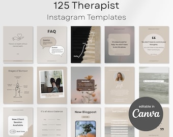 Modelos de Instagram para Terapeutas Canva, Postagens Personalizáveis de Mídias Sociais sobre Saúde Mental para Conselheiros, Psicólogos e Coaches