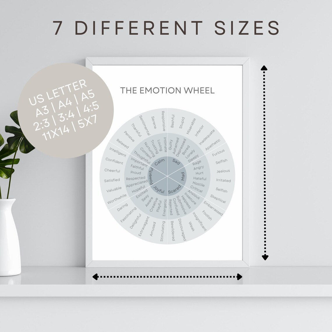 Feelings Wheel Poster Printable Emotions Chart Digital Download Mental ...