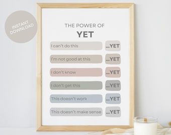 Growth Mindset Poster: The Power of Yet, Therapy Decor (Digital Download)