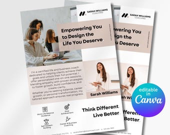 Life Coach Flyer Customizable Design Editable Canva Template About Me Flyer for Coaches Professional Marketing Material Business Promotion
