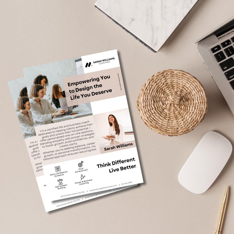 Life Coach Flyer Anpassbares Design Bearbeitbare Canva Vorlage Über mich Flyer für Coaches Professionelles Marketingmaterial Business Promotion Bild 6