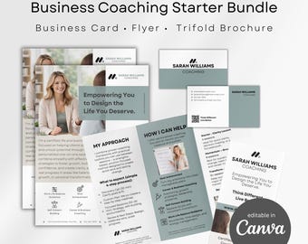 Business Coach Flyer and Brochure Bundle, Customizable Canva Templates for Life Coaches, Editable Business Card Design