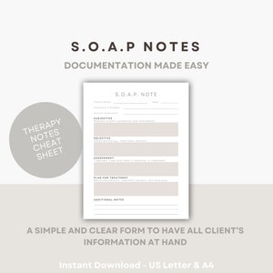 SOAP Note Template Mental Health Tool Instant Download Therapy Progress Form Printable Counseling Note Worksheet Therapist Notation Sheet