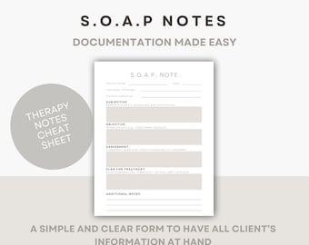 SOAP Note Template Mental Health Tool Instant Download Therapy Progress Form Printable Counseling Note Worksheet Therapist Notation Sheet