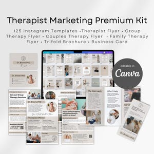 Therapist Marketing Kit: Canva Flyers, Brochure, Business Card, Instagram Templates, Private Practice Branding Bundle for Counselors