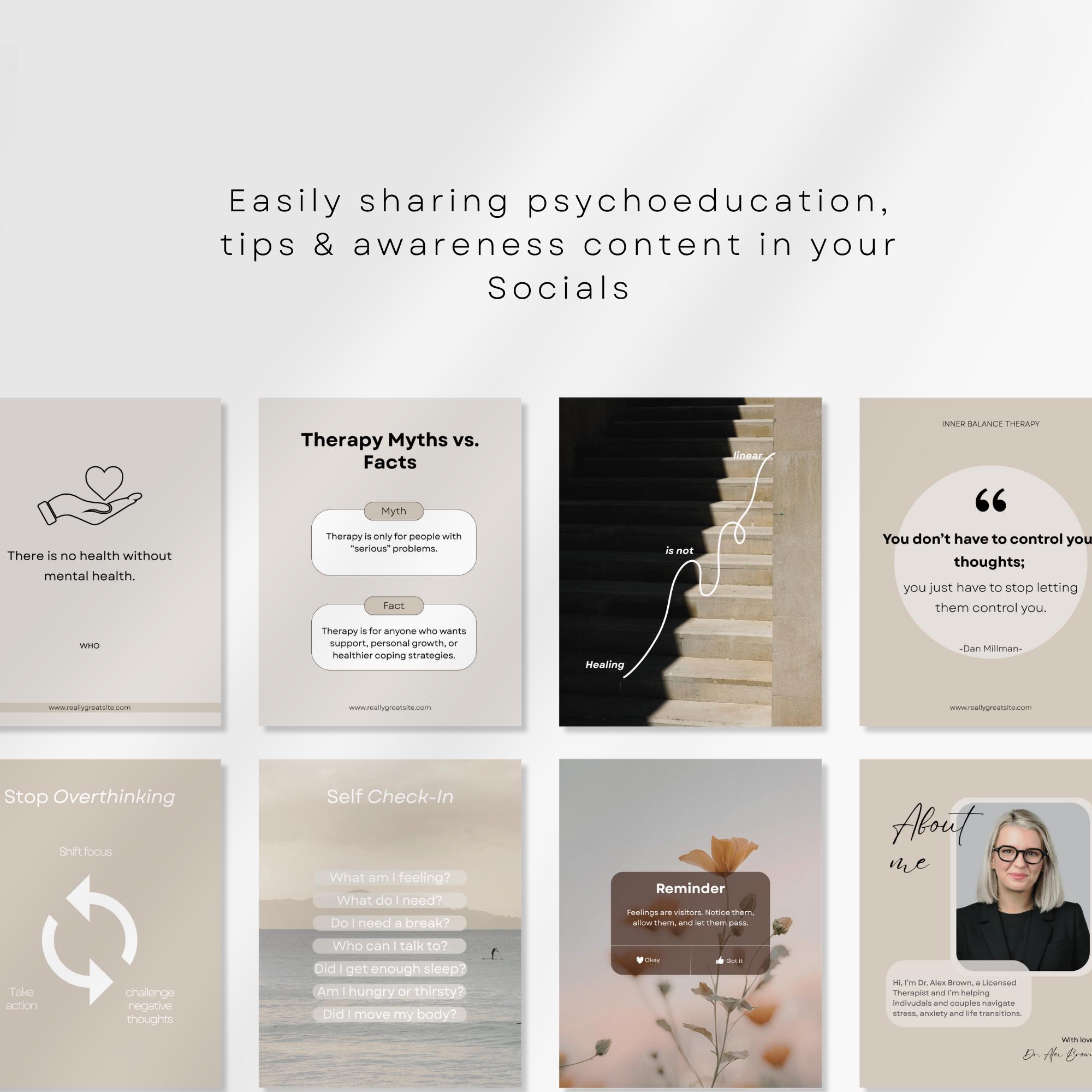Therapist Instagram Templates Canva, Customizable Mental Health Social ...