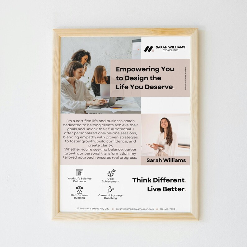 Life Coach Flyer Anpassbares Design Bearbeitbare Canva Vorlage Über mich Flyer für Coaches Professionelles Marketingmaterial Business Promotion Bild 9