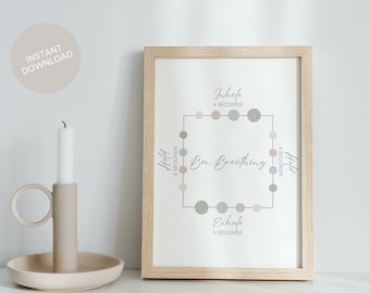 Box Breathing Poster Printable Calming Techniques for Anxiety Instant Download Therapy Office Decor Mindful Breathing Exercise for Counselor