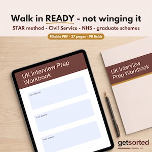 UK Interview Prep Workbook | STAR Method, Civil Service & NHS Competency Questions | Fillable Job Interview Answers | Digital Download