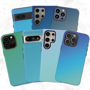 Matblauw Ombre gradiëntpatroon stoere telefoonhoes voor iPhone 15 14 13 12 11 Max Pro Plus Mini Pixel 8 7 6 Galaxy S24 S23 S22 S21 Ultra