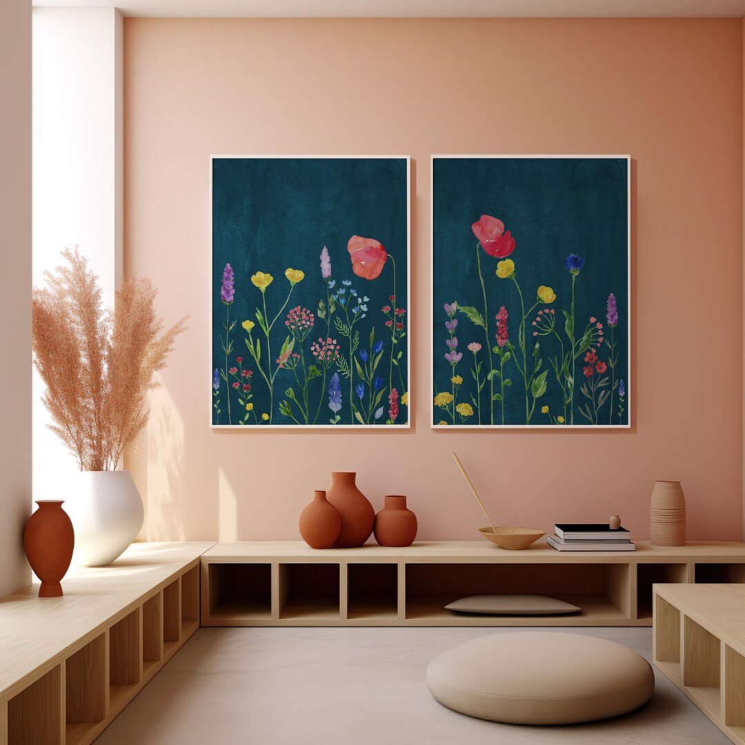 Botanical Wildflower Prints: Set of 2 Watercolor Floral Art (digital ...