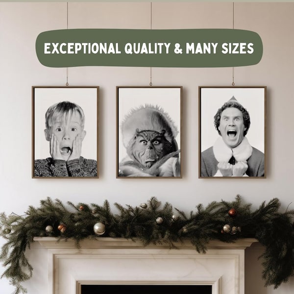 Christmas Movie Character Prints: Home Alone, Grinch, Elf  Digital Download