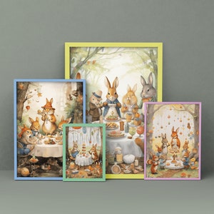 Woodland Wonderland: 4-Piece Watercolour Collection - Perfect Nursery Decor, Charming Animal Tea Party, Vibrant Wall Art Prints