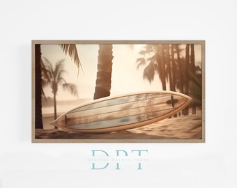Samsung Frame TV Art, Surfboard On Beach Art, Palm Tree Art For Tv, Coastal Art For Tv, TV Frame Art, Digital Download For Samsung TV