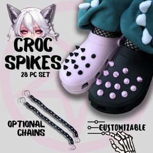 Punk Croc Charms Goth Shoes Accessories Sandals Decorations with Metal Spikes Chains and Skull Set for Clogs