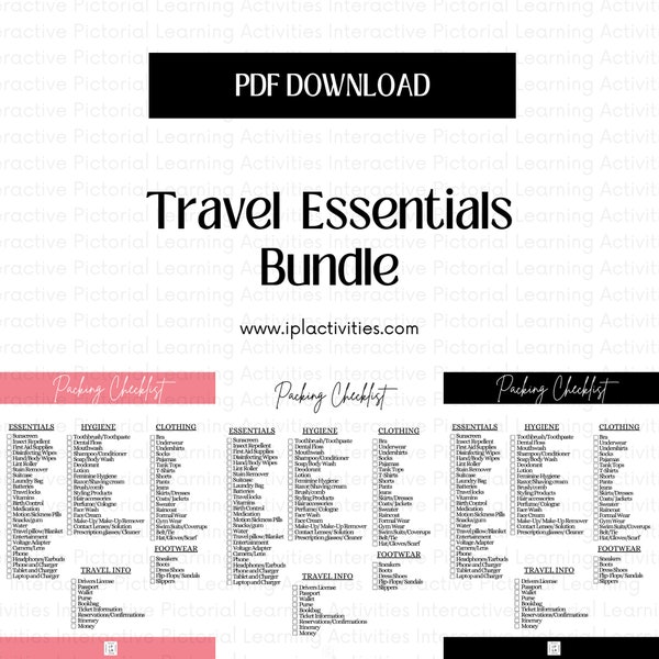 Travel Essentials Bundle| Bucket List| Packing List| Travel Checklist| Vacation Budget Tracker| trip planner| checklist| itinerary template