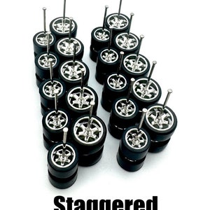 Te37 Chrome Electroplated STAGGERED 9mm / 11mm (10 Pack Set) - 1/64 Scale w/ Rubber Tires