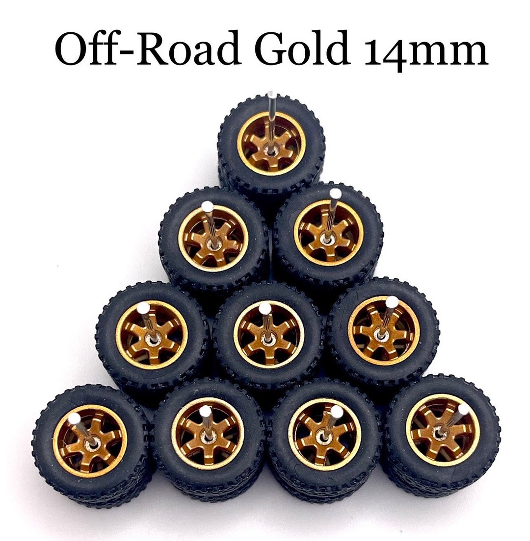 5 Sets 14mm Off Road TE37 6 Spoke - Hot Wheels Rims & Real Riders Rubber Tires e