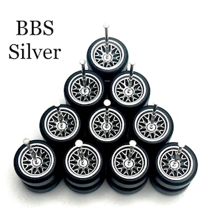 BBS Silver (5 PACK SET) 11 mm - 1/64 Scale w/ Rubber Tires