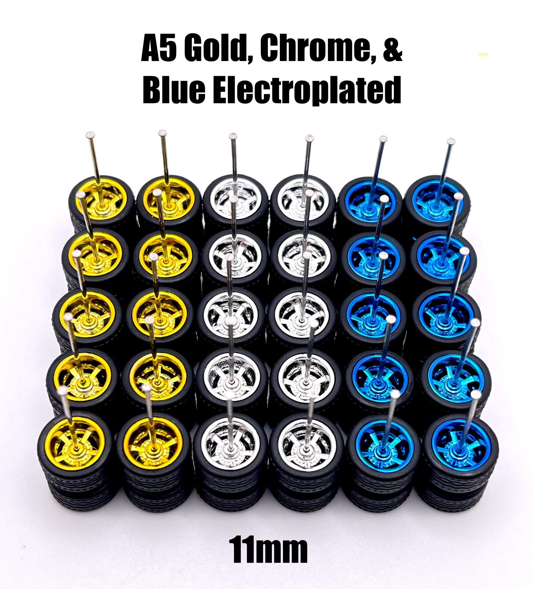 5 raggi neri (SET DA 10) 11 mm - scala 1/64 con pneumatici in