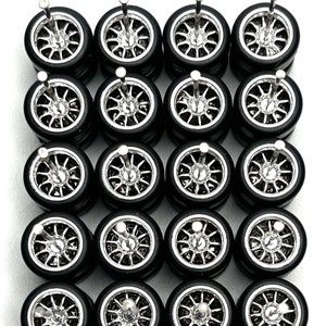 10 Spoke Chrome ELECTROPLATED (10 PACK SET) 11 mm - 1/64 Scale w/ Rubber Tires