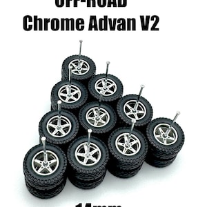 Advan V2 Chrome OFF-ROAD (paquete de 5) 14 mm - Escala 1/64 con neumáticos de goma