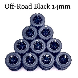 Te37 Off-Road Black (5 PACK SET) 14 mm - 1/64 Scale w/ Rubber Tires
