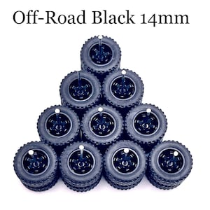 Te37 Off-Road Black (5 PACK SET) 14 mm - 1/64 Scale w/ Rubber Tires