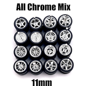 All Chrome Electroplated Mix (5 PACK SET) 11 mm - 1/64 Scale w/ Rubber Tires