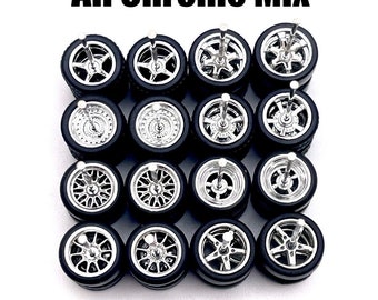 All Chrome Electroplated Mix (5 PACK SET) 11 mm - 1/64 Scale w/ Rubber Tires