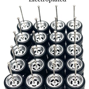 4 Spoke Chrome ELECTROPLATED (10 PACK SET) 11 mm - 1/64 Scale w/ Rubber Tires