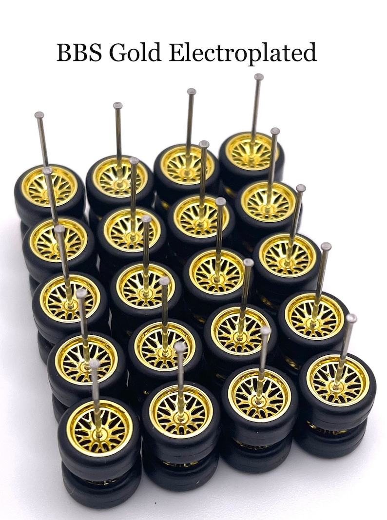 BBS Gold ELECTROPLATED (paquete de 10) 11 mm - Escala 1/64 con neumáticos de goma imagen 1