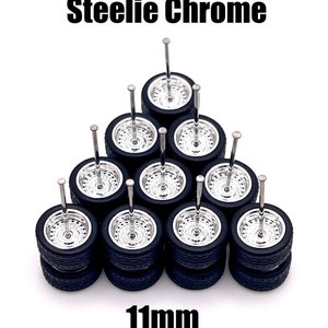 Steelie Chrome (5 PACK SET) 11 mm - 1/64 Scale w/ Rubber Tires