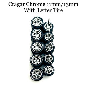Cragar Chrome 11mm/13mm (5 PACK) with Letter Tires - 1/64 Scale / Rubber Tires