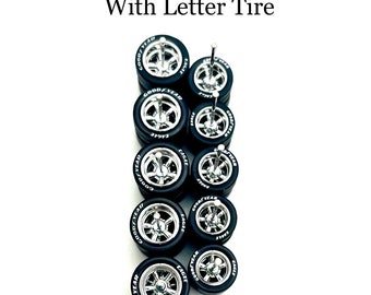 Cragar Chrome 11mm/13mm (5 PACK) with Letter Tires - 1/64 Scale / Rubber Tires