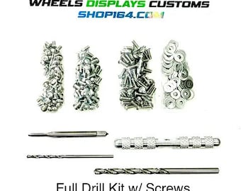 May include: A full drill kit with screws, including 50 pieces of 1/8th and 3/16 screws, SS washers, a 2-56 tap, tap handle, pilot tap drill bit, and rivet drill bit. The SHOP164 logo is at the top.