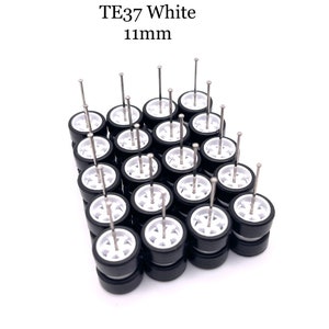 Te37 White (10 PACK SET) 11 mm - 1/64 Scale w/ Rubber Tires