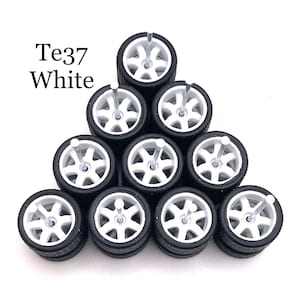 Te37 White (5 PACK SET) 11 mm - 1/64 Scale w/ Rubber Tires