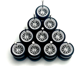 BBS Chrome ELECTROPLATED (5 PACK Set) 11 mm - 1/64 Scale w/ Rubber Tires