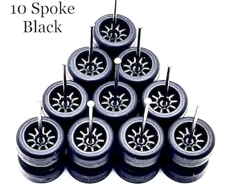10-ekrad svart (5-pack) 11 mm - 1/64 skala med gummidäck