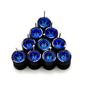 Cragar Blue Electro 13mm/13 mm (5 Pack Set) with Letter Tires - 1/64 Scale w/ Rubber Tires