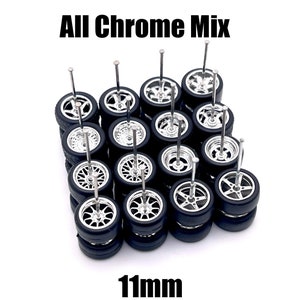 All Chrome Electroplated Mix (10 PACK SET) 11 mm - 1/64 Scale w/ Rubber Tires
