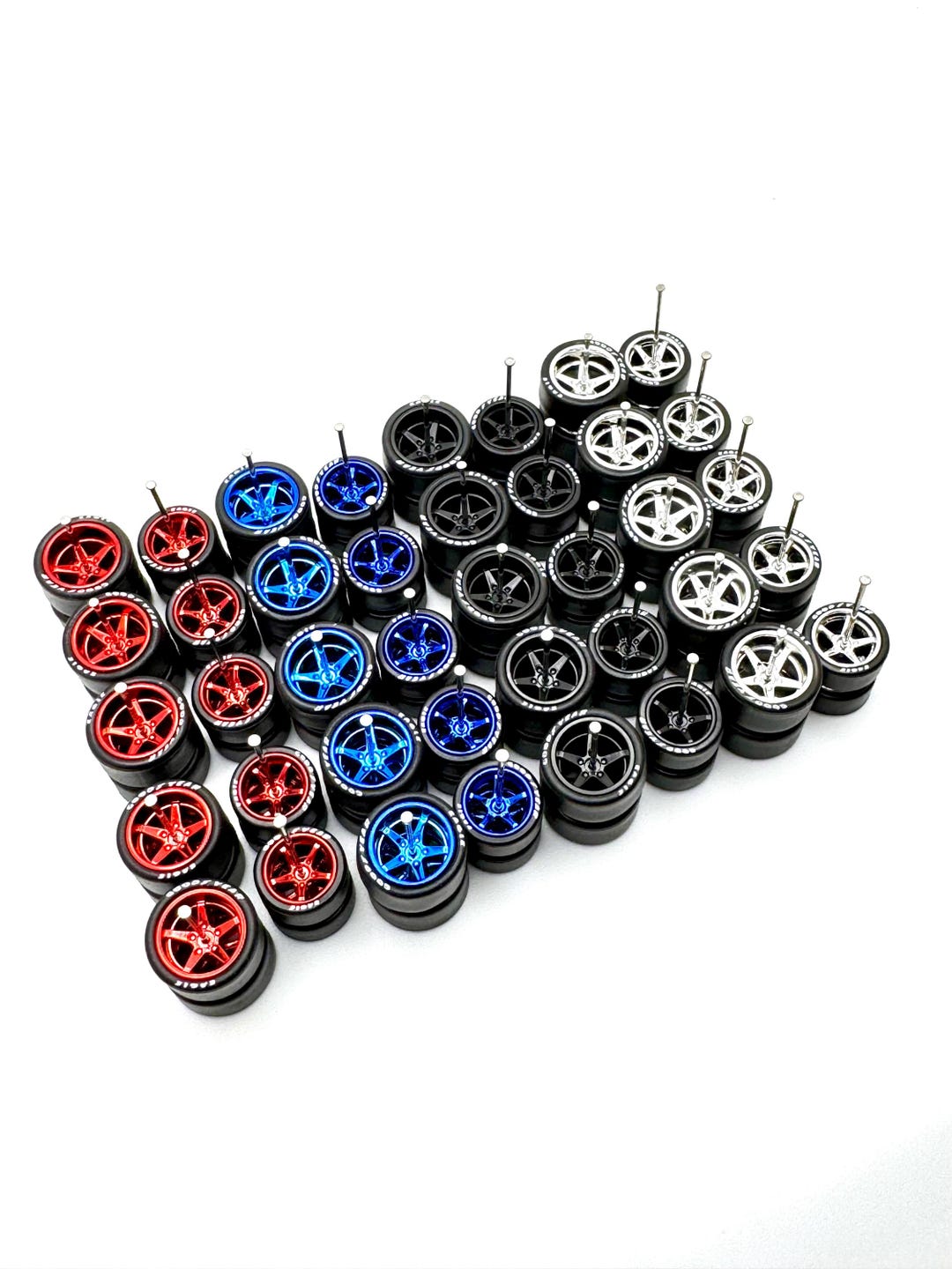 thumbnail image 2 of 5 Pack 1/64 Scale Gasser Wheels – Chrome Advan V2 Style With Rubber Tires For Hot Wheels Customs 2 of 6