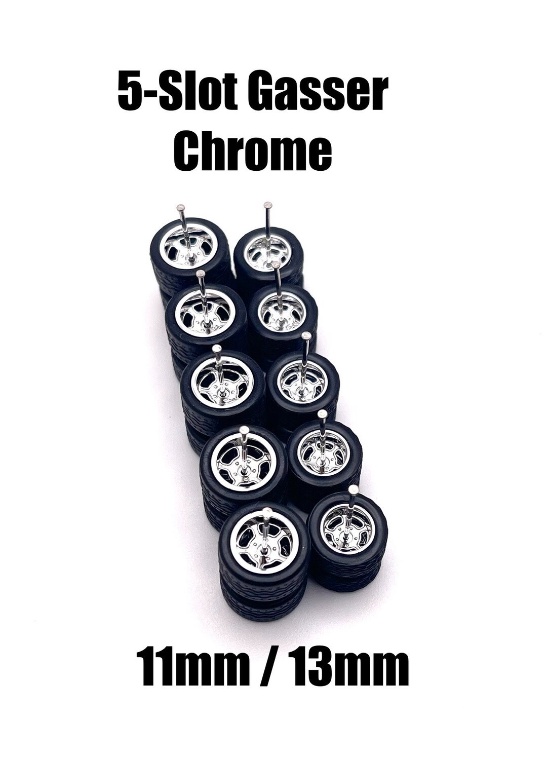5 Ruote Gasser HW 55 Con Pneumatici Gomma Lettere Bianche 1/64 Cromate Cragar &ndash; Shop164